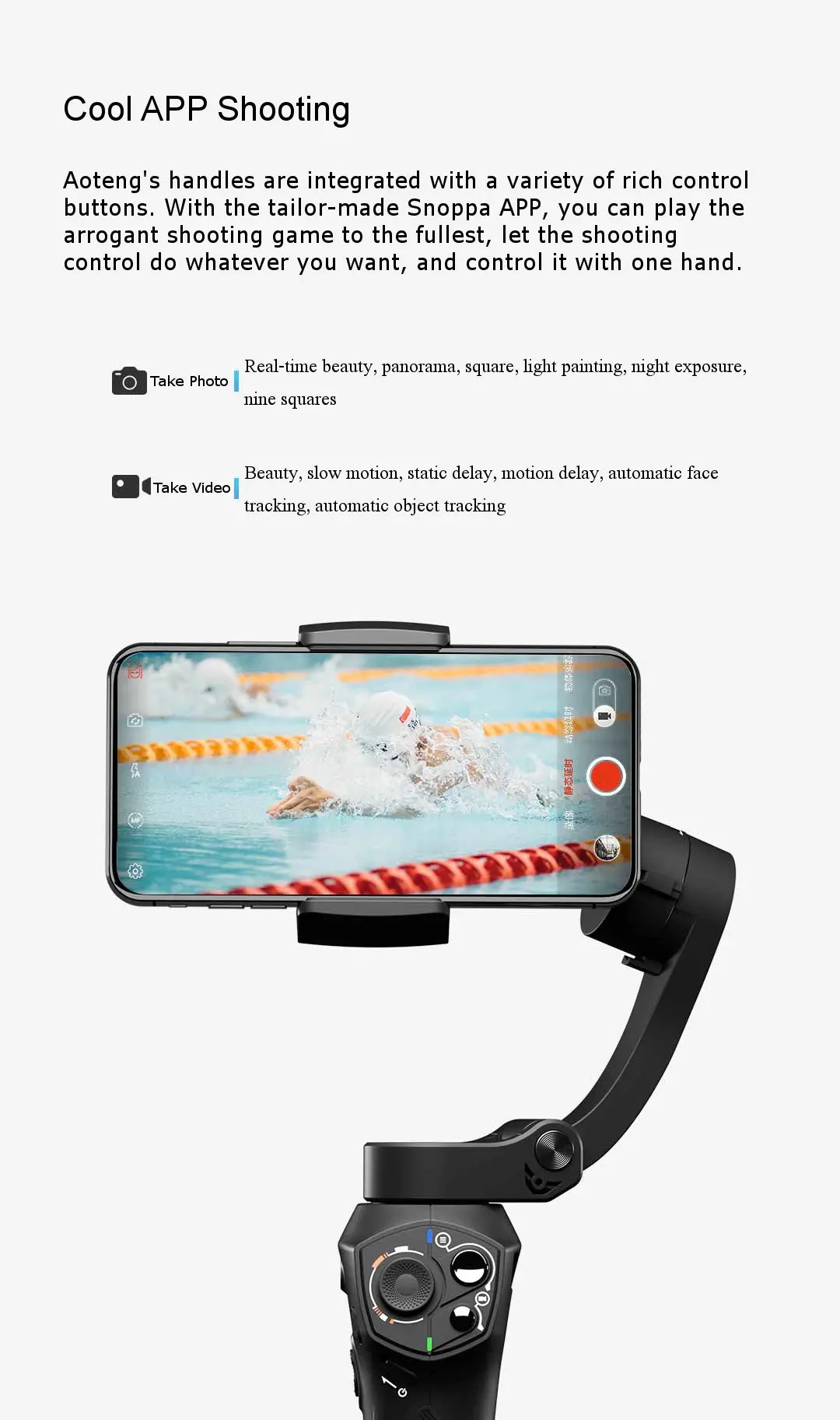 Snoppa Folding Mobile Phone 3-Axis Handheld bluetooth Gimbal Stabilizer for Gopro Camera